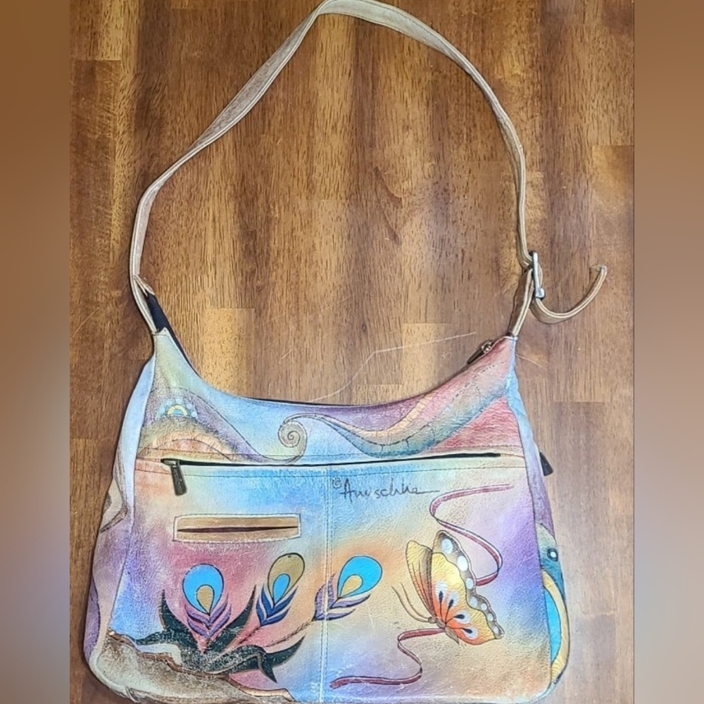 Anuschka Multicolor Painted Leather Shoulder Bag